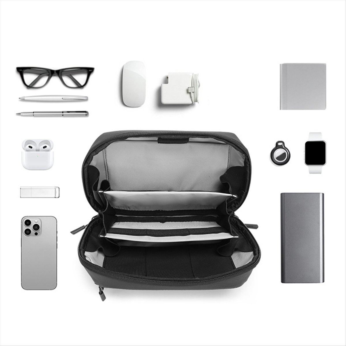 Tech Accessories Travel Organizer Pouch - ☶ ❈ ＊ ♥ AC1579-กระเป๋าอุปกรณ์กันน้ำแบบหลายชั้น กระเป๋าจัดระเบียบแบบพกพาสำหรับเก็บสายชาร์จและอุปกรณ์