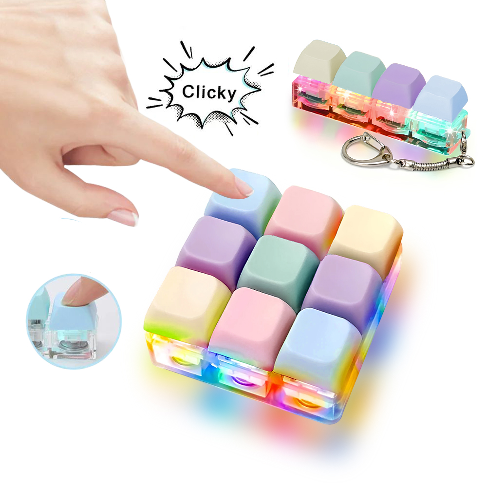 Tech Office Accessories - พวงกุญแจคีย์บอร์ด LED 4/9 ปุ่ม พร้อมไฟ ปุ่มกดคลิกได้