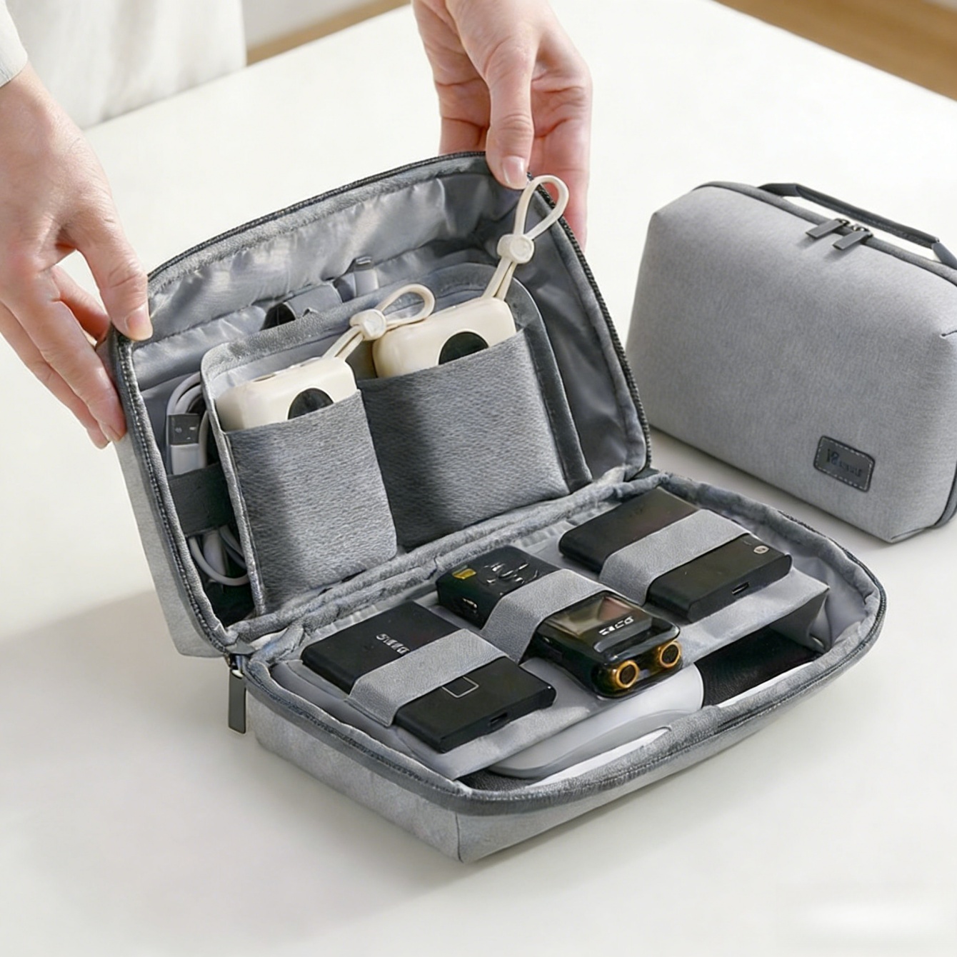Tech Accessories Travel Organizer Pouch - กระเป๋าจัดระเบียบอุปกรณ์อิเล็กทรอนิกส์ 1 ชิ้น, กระเป๋าเดินทางกันน้ำสำหรับจัดเก็บสายเคเบิลและของใช้จำเป็น, กระเป๋าใส่อุปกรณ์อิเล็กทรอนิกส์