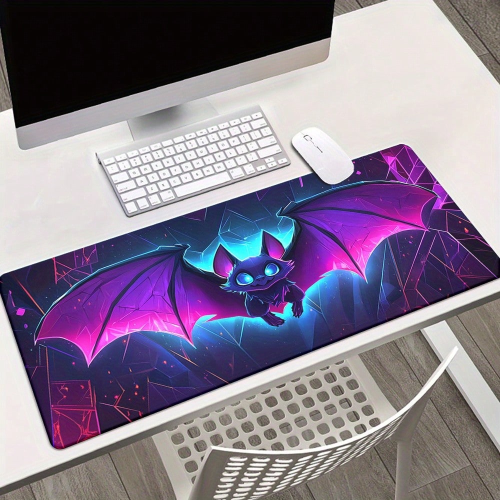 Tech Accessories For Laptop - แผ่นรองเมาส์เกมมิ่งลายค้างคาวสุดน่ารัก 1 ชิ้น - สีสันสดใสแบบนีออน, กันน้ำ,