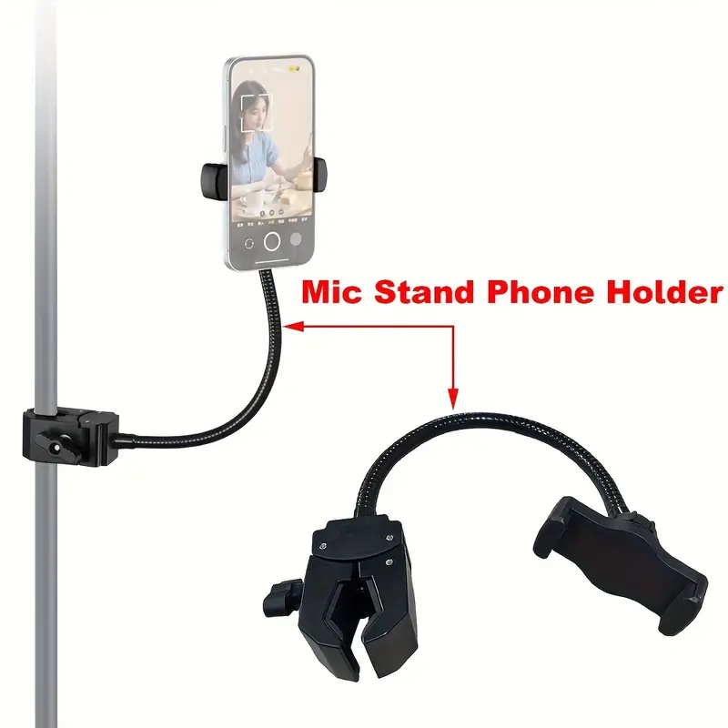 Mobile Tech Accessories - ที่วางโทรศัพท์แบบขาตั้งไมโครโฟนแบบปรับได้พร้อมที่หนีบแบบคอห่านสำหรับสมาร์ทโฟนส่วนใหญ่ เหมาะสำหรับการบันทึกและสตรีมสด